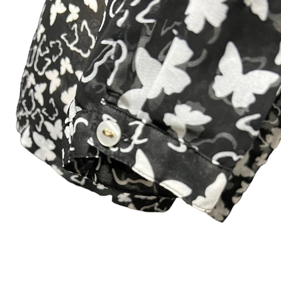 Charter Club Top Butterfly Black White Sheer Button-Front Blouse Women's M - Picture 10 of 12